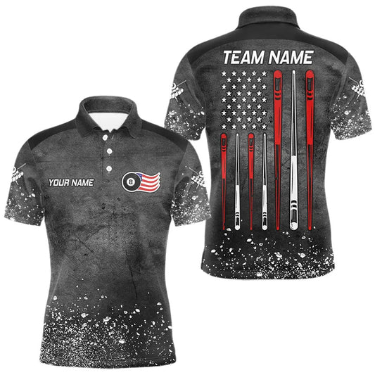 Maxcorners Personalized Billiard US Flag 8 Ball Pool Shirt For Men, Billiard Team Jersey Polo & 1/4 Zip LM2512