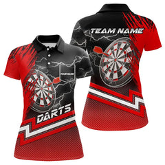 Maxcorners Black And Red Darts Shirts For Men Custom Lightning Dart Polo & Quarter Zip, Cool Dart Team Jerseys