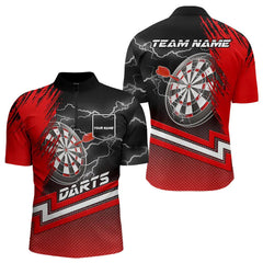 Maxcorners Black And Red Darts Shirts For Men Custom Lightning Dart Polo & Quarter Zip, Cool Dart Team Jerseys