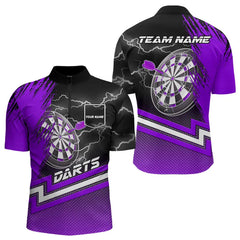 Maxcorners Black And Purple Darts Shirts For Men Custom Lightning Dart Polo & Quarter Zip, Cool Dart Jerseys