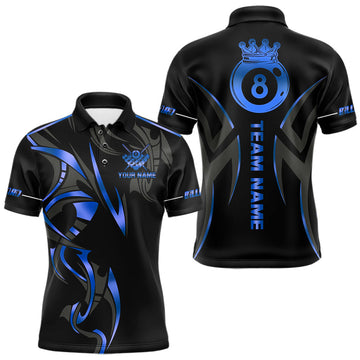 Maxcorners Custom Holographic 8 Ball Crown Billiard Shirts For Men, Pool Team Jersey Polo & 1/4 Zip |Black