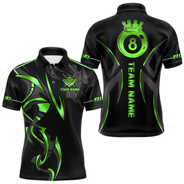 Maxcorners Custom Green 8 Ball Pool Crown Billiard Shirts For Men, Billiard Team Jersey Polo & 1/4 Zip |Black LM2603