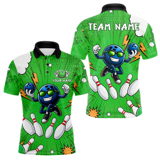 Maxcorners Green Funny Bowling Ball Jersey For Men Custom Bowling Team Shirt, Bowling Uniform Polo & 1/4 Zip LM2704