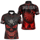 Maxcorners Personalized Skull Cracks Pattern Red Darts Shirt For Men Custom Dart League Jersey Polo & 1/4 Zip TU2310