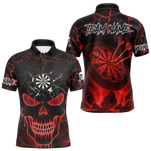 Maxcorners Personalized Skull Cracks Pattern Red Darts Shirt For Men Custom Dart League Jersey Polo & 1/4 Zip TU2310