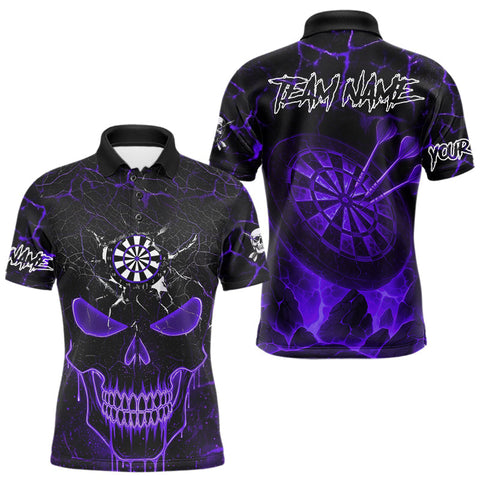Maxcorners Personalized Skull Cracks Pattern Purple Darts Shirt For Men, Darts League Jersey Polo & 1/4 Zip TU2310