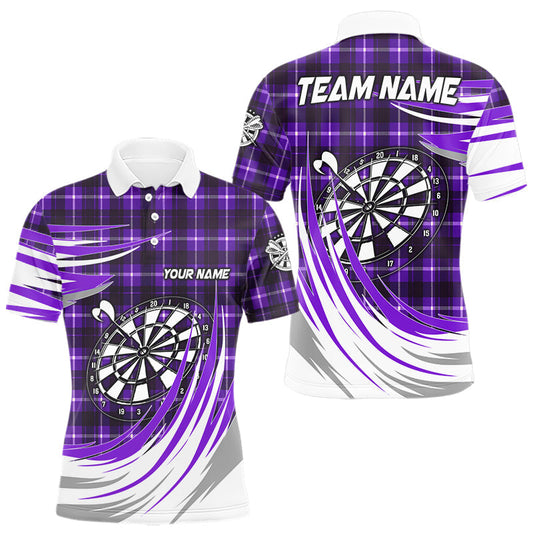 Maxcorners Personalized Purple Dartboard Plaid Mens Darts Shirt Custom Darts Jersey Team Polo & 1/4 Zip