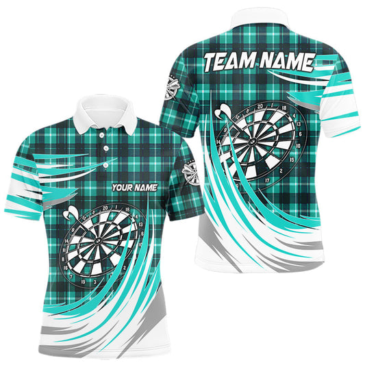 Maxcorners Personalized Turquoise Dartboard Plaid Mens Darts Shirt Custom Darts Jersey Team Polo & 1/4 Zip