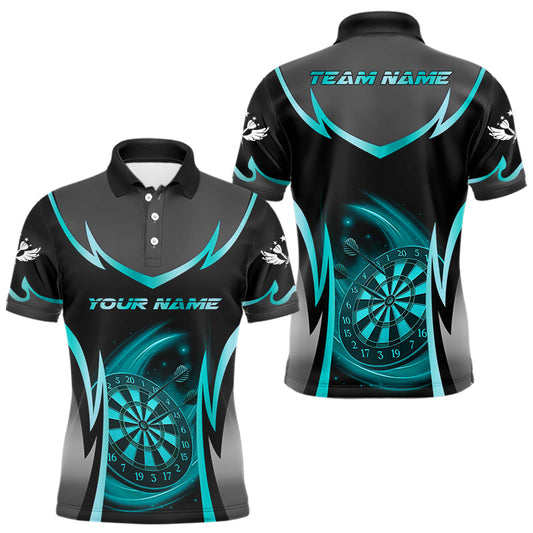 Maxcorners Turquoise Dartboard Lightning Darts Polo & 1/4 Zip Custom Darts Shirt For Men, Darts Team Jersey