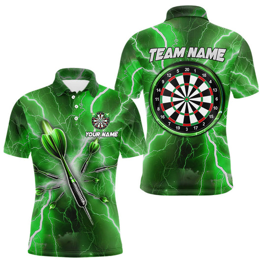 Maxcorners Green Thunder Lightning Darts Polo & Quarter Zip Custom Dart Shirts For Men Dart Jerseys LM2704