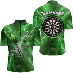 Maxcorners Green Thunder Lightning 3D Women Darts Polo & Quarter Zip Custom Dart Shirts For Men Dart Jerseys
