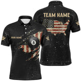 Maxcorners Personalized Grunge Retro USA Flag Billiard Men Polo Shirts, Patriotic Billiard Jerseys Uniform LM154