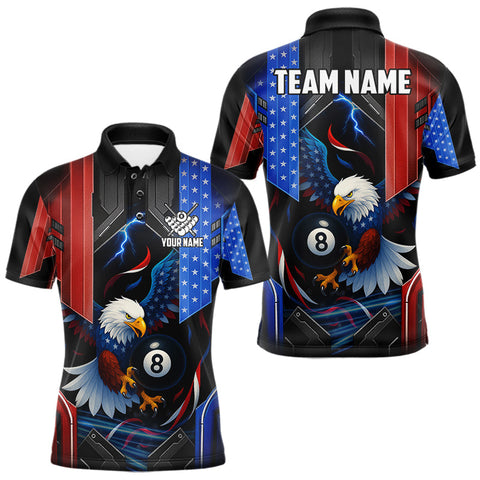 Maxcorners American Flag Eagle 8 Ball Billiard Polo & 1/4 Zip For Men Custom Billiard Jersey, Pool Team Shirt TU2310