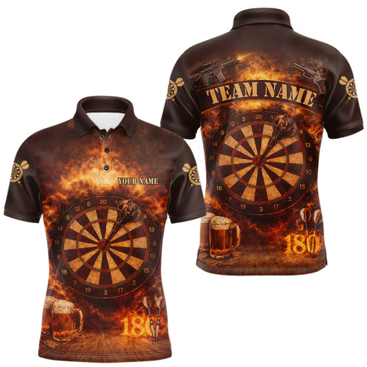 Maxcorners Personalized Fire Flaming Dartboard Beer Darts Polo & 1/4 Zip For Men Custom Darts Team Jersey LM2901