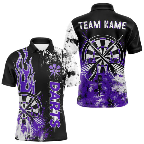 Maxcorners Personalized Purple Grunge Mens Dart Shirts Custom Dart Jerseys Team Polo & 1/4 Zip, Darts Uniform MT2510