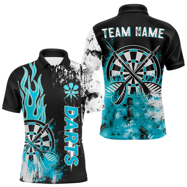 Maxcorners Personalized Blue Grunge Mens Dart Shirts Custom Dart Jerseys Team Polo & 1/4 Zip, Darts Uniform MT2510