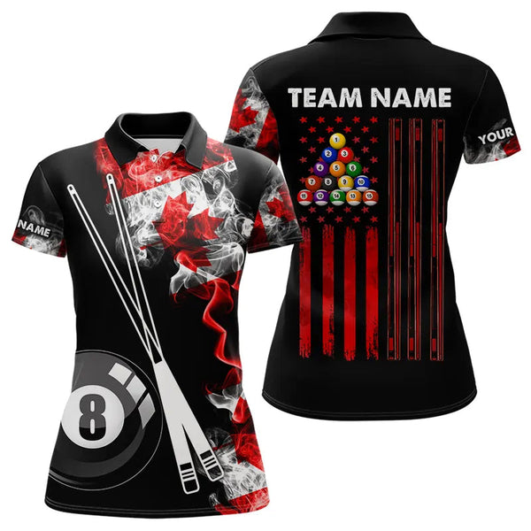 Maxcorners Personalized Canada Flag Smoke 8 Ball Pool Billiard Shirt For Men & Women, Patriotic Billiard Team Jersey