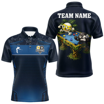 Maxcorners Blue Funny Tropical 8 Ball & 9 Ball Billiard Shirt For Men Custom Pool Team Jersey Polo & 1/4 Zip LM2704