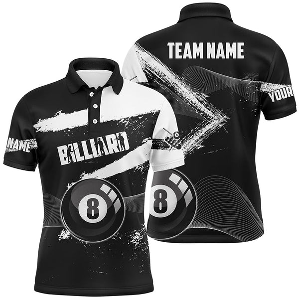 Maxcorners Custom Ball 8 Black Grunge Billiard Polo Shirts For Men, Personalized 8 Ball Pool Billiard Jerseys LM0607