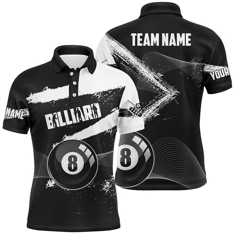 Maxcorners Custom Ball 8 Black Grunge Billiard Polo Shirts For Men, Personalized 8 Ball Pool Billiard Jerseys LM0607