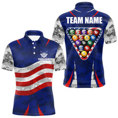 Maxcorners Personalized Camo American Flag Billiard Shirt For Men, Patriotic Pool Jersey Team Polo & 1/4 Zip LM2512