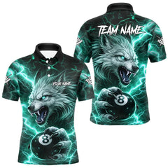 Maxcorners Turquoise 8 Ball Pool Wolf Lightning Billiard Shirt For Men Custom Billiard Jersey Polo & 1/4 Zip