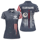 Maxcorners Grunge Navy American Flag 8 Ball Billiard Shirt For Men & Women Custom Patriotic Billiard Shirt Pool Jersey