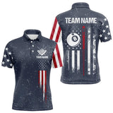 Maxcorners Grunge Navy American Flag 8 Ball Billiard Shirt For Men & Women Custom Patriotic Billiard Shirt Pool Jersey