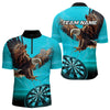 Maxcorners Personalized Cyan Blue Dartboard Eagle Dart Shirts For Men Custom Team Darts Jersey Polo & 1/4 Zip