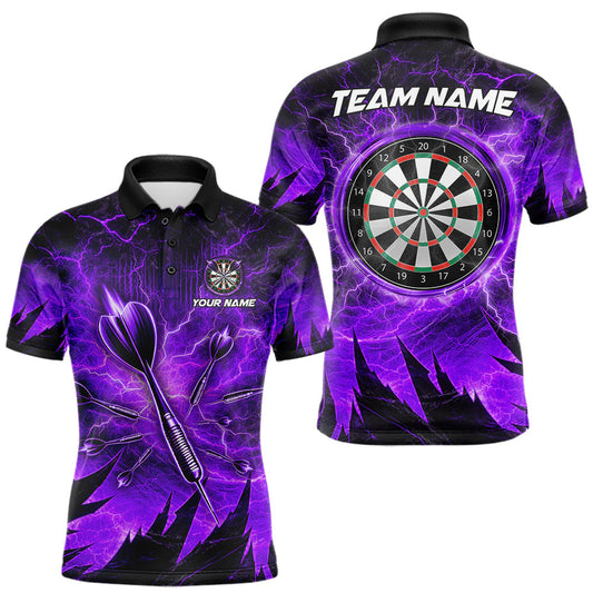 Maxcorners Personalized Purple Darts Polo & 1/4 Zip For Men Custom Thunder Lightning Darts Team Jersey LM2603