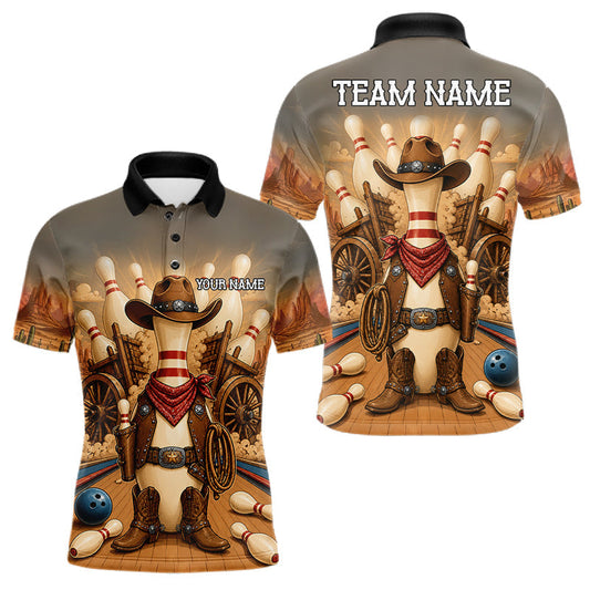 Maxcorners Funny Cowboy Bowling Shirts For Men Custom Bowling Team Jersey Polo & 1/4 Zip, Bowling Gifts LM2806