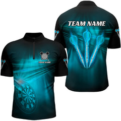 Maxcorners Personalized Cyan Darts Flash Light Men Dart Polo Shirt, Dart Team Shirt Dart Jersey