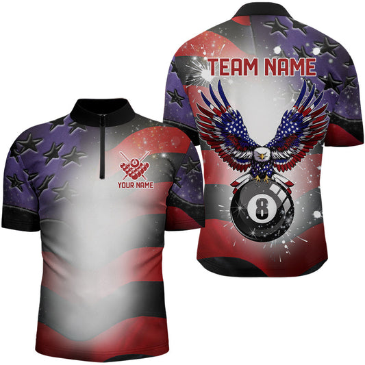 Maxcorners Glowing American Flag Eagle 8 Ball Pool Billiard Shirts For Men Custom Patriotic Billiard Jersey