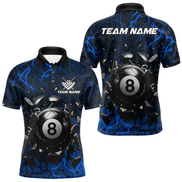 Maxcorners Custom Blue 8 Ball Pool Crack Billiard Shirts For Men, Billiard Team Jersey Polo & Quarter Zip