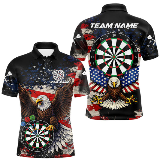 Maxcorners Grunge American Flag Eagle Darts Shirt For Men Custom Patriotic Darts Team Jersey Polo & 1/4 Zip LM1904