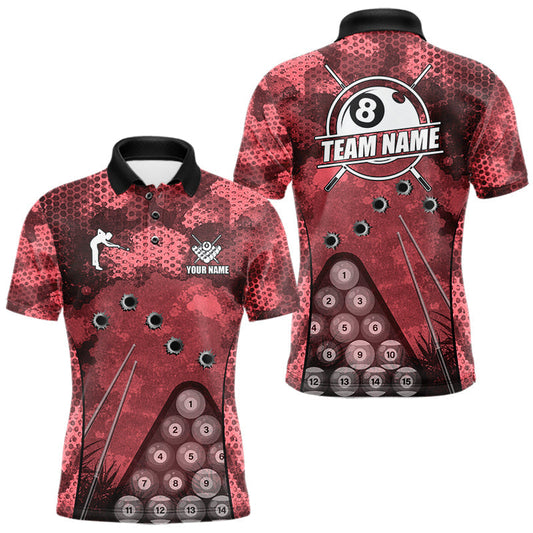 Maxcorners Red Camo 8 Ball Billiard Shirt For Men Custom Pool Team Shirt, Billiard Jersey Polo & 1/4 Zip