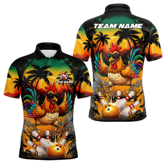 Maxcorners Funny Chicken Sunset Tropical Bowling Jersey For Men