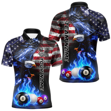 Maxcorners Blue Flame American Flag Eagle Billiard Shirts For Men Custom Pool Team Jersey Polo & Quarter Zip