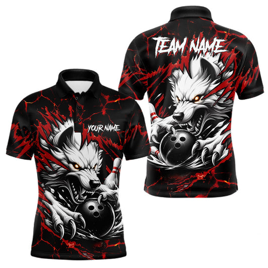 Maxcorners Black and Red Custom Wolf Bowling Jersey for Men, Personalized Bowling League Team Shirt
