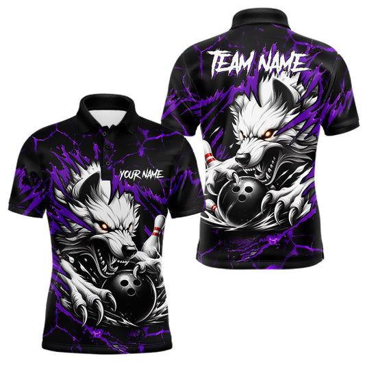 Maxcorners Black and Purple Custom Wolf Bowling Jersey for Men, Personalized Bowling League Team Shirt