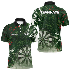 Maxcorners Green Geometric Darts Shirt With Pocket Option Custom Men's Darts Jersey
