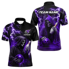 Maxcorners Purple Grim Reaper Bowling Shirt Custom Lightning Team League Bowling Jersey Polo, 1/4 Zip LM2901