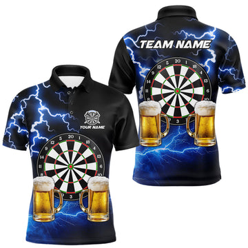 Maxcorners Blue Funny Beer Darts Shirt For Men Custom Lightning Darts Jersey Team Polo & 1/4 Zip