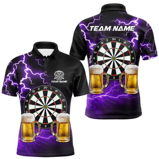 Maxcorners Purple Funny Beer Darts Shirt For Men Custom Lightning Darts Jersey Team Polo & 1/4 Zip LM2901