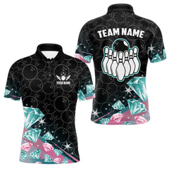 Maxcorners Funny Pink And Turquoise Diamonds Bowling Shirt For Men Custom Bowling Team Jersey LM2901