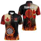 Maxcorners Personalized Retro Canada Flag Flame Dartboard Darts Shirt For Men, Patriotic Canadian Dart Jersey