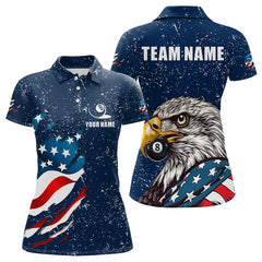 Maxcorners Blue Navy Grunge Eagle American Flag Custom Billiard Shirts For Men, Patriotic Billiard Team Shirts