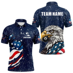 Maxcorners Blue Navy Grunge Eagle American Flag Custom Billiard Shirts For Men, Patriotic Billiard Team Shirts