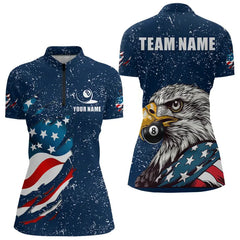 Maxcorners Blue Navy Grunge Eagle American Flag Custom Billiard Shirts For Men, Patriotic Billiard Team Shirts