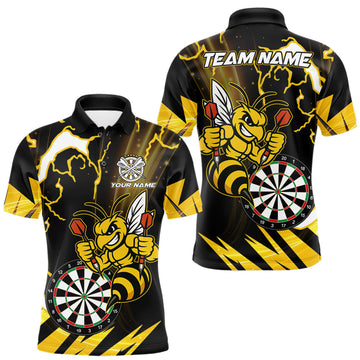 Maxcorners Yellow Black Funny Bee Thunder Lightning Darts Shirt For Men Custom Dart Team Jersey Polo, 1/4 Zip LM1904